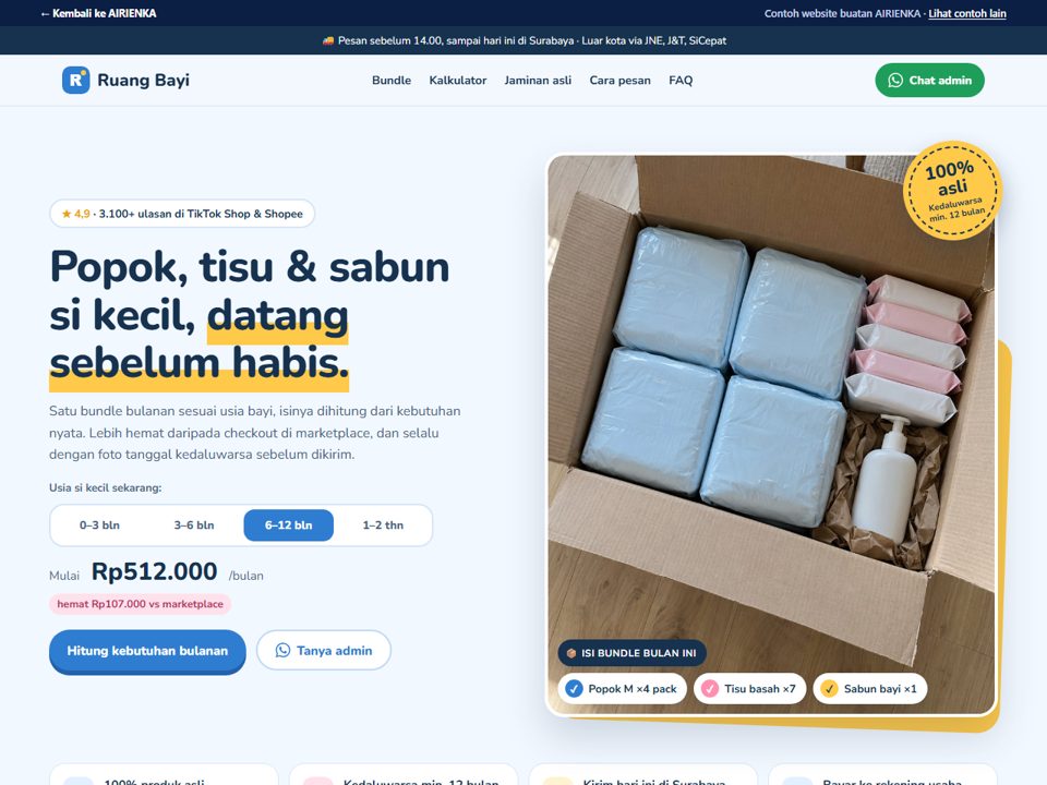 Tampilan Ruang Bayi — Bundle Popok & Perlengkapan Bayi Bulanan