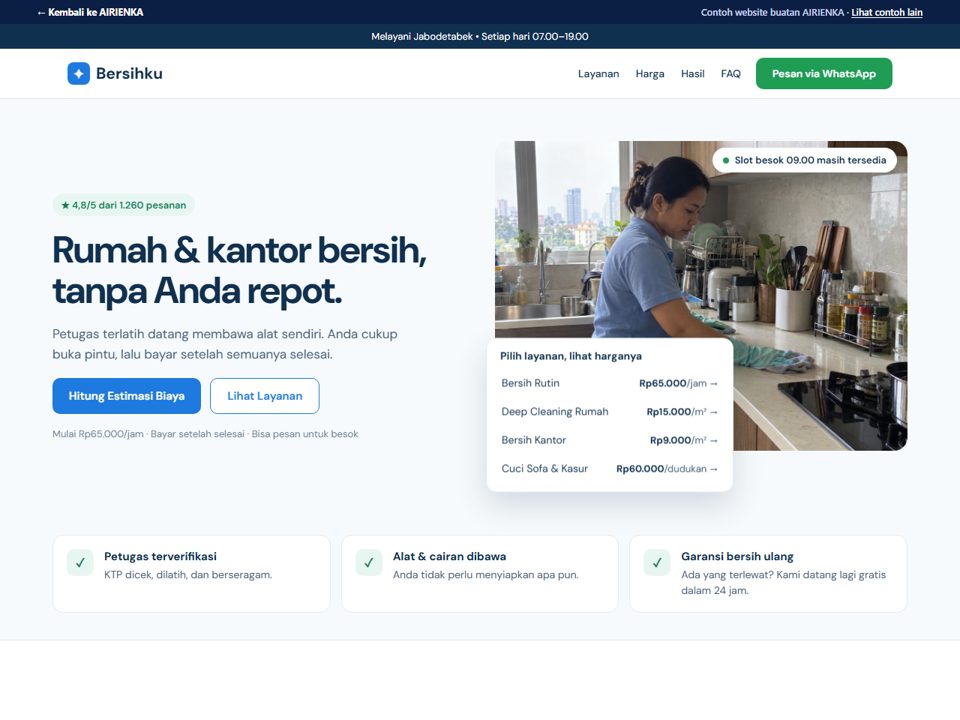 Tampilan Bersihku — Jasa kebersihan rumah & kantor