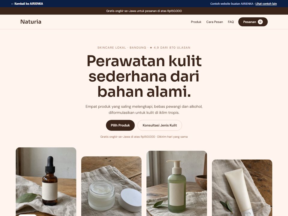 Tampilan Naturia — Katalog skincare lokal