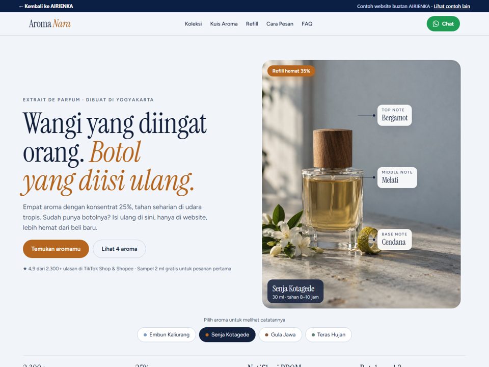 Tampilan Aroma Nara — Parfum Lokal dengan Program Refill