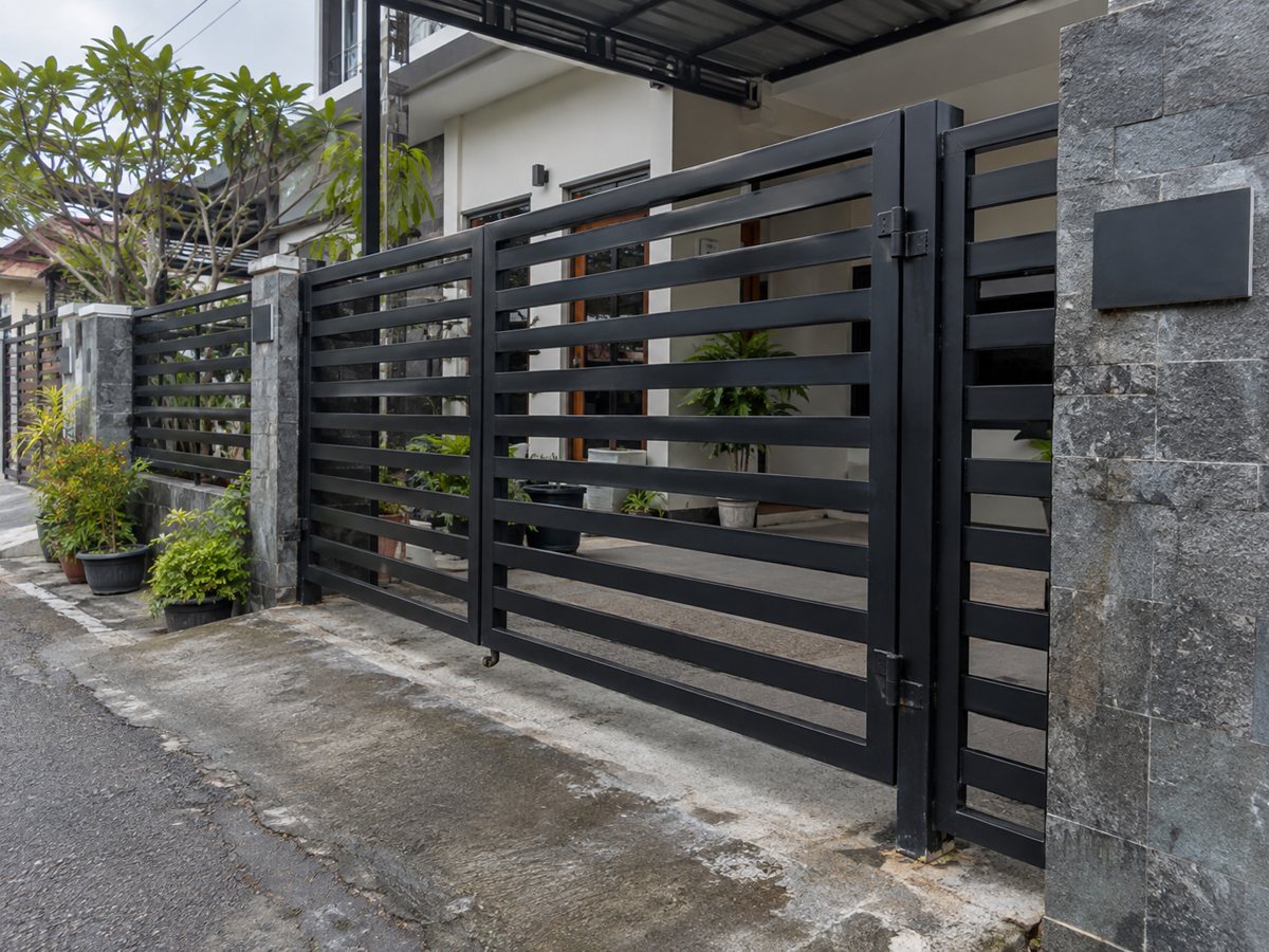 Pagar minimalis 14 m² + pintu ayun