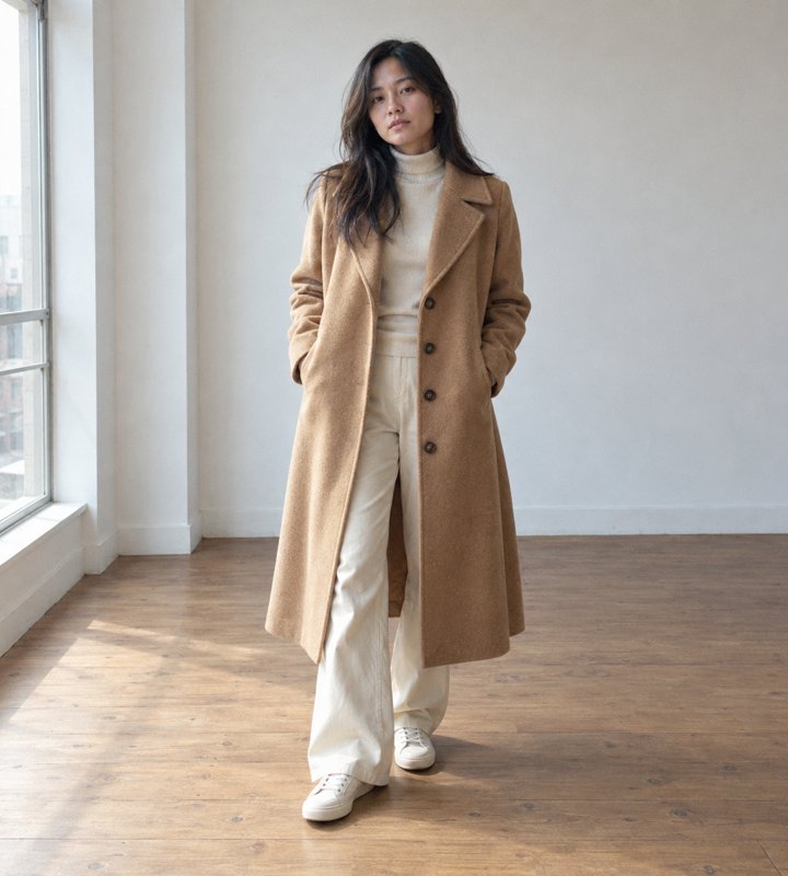 Wool Long Coat Camel